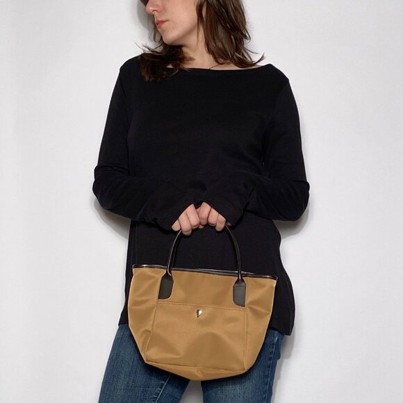Vintage Designer LANCASTER Tan Canvas & Brown Leather Longchamp Lo ok Mini Bag - Picture 11 of 12
